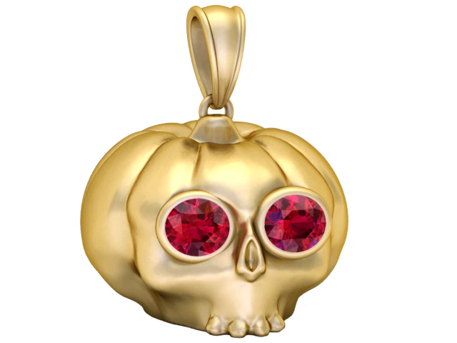 Pumpkin Skull Pendant with Gemstone Eyes Luxury Fantasy 3D Jewelry Model 3D Model .c4d .max .obj .3ds .fbx .stl .blend
