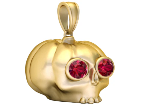 Pumpkin Skull Pendant with Gemstone Eyes Luxury Fantasy 3D Jewelry Model 3D Model