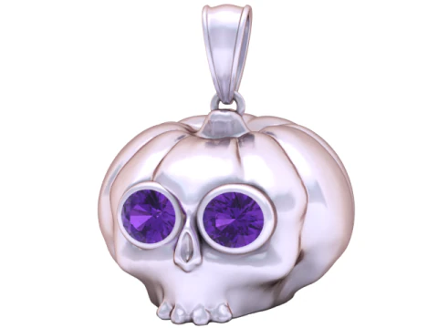 Pumpkin Skull Pendant with Gemstone Eyes Luxury Fantasy 3D Jewelry Model 3D Model