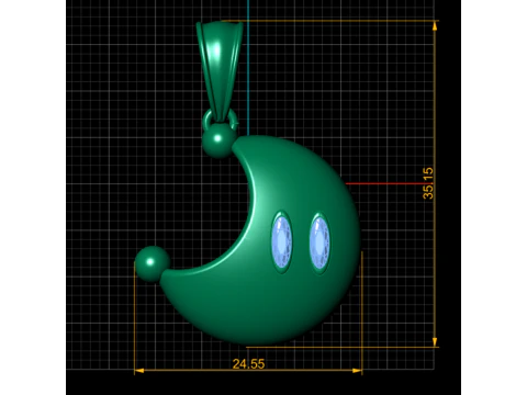 Crescent Moon Gemstone Pendant Luxury Fantasy 3D Jewelry Model 3D Model