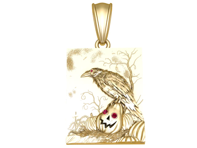 Raven Pumpkin Horror Pendant Dark Fantasy Art 3D Jewelry Model 3D Model .c4d .max .obj .3ds .fbx .stl .blend 