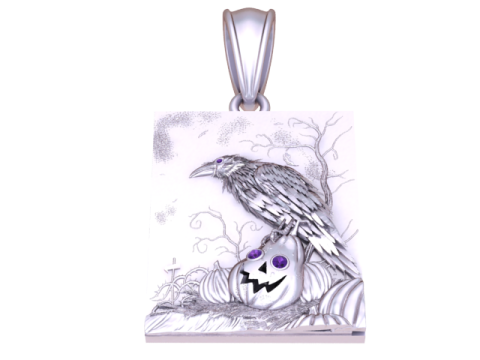 Raven Pumpkin Horror Pendant Dark Fantasy Art 3D Jewelry Model 3D Model