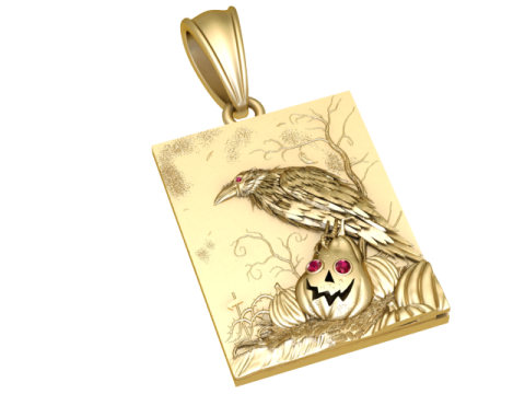 Raven Pumpkin Horror Pendant Dark Fantasy Art 3D Jewelry Model 3D Model