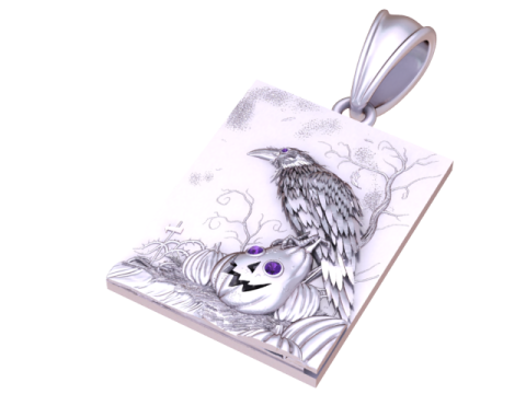Raven Pumpkin Horror Pendant Dark Fantasy Art 3D Jewelry Model 3D Model