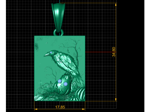 Raven Pumpkin Horror Pendant Dark Fantasy Art 3D Jewelry Model 3D Model