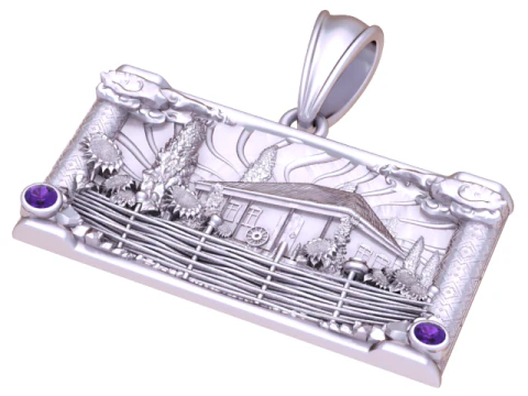 Rustic Homestead Scenic Pendant Heritage Landscape 3D Jewelry Model 3D Model