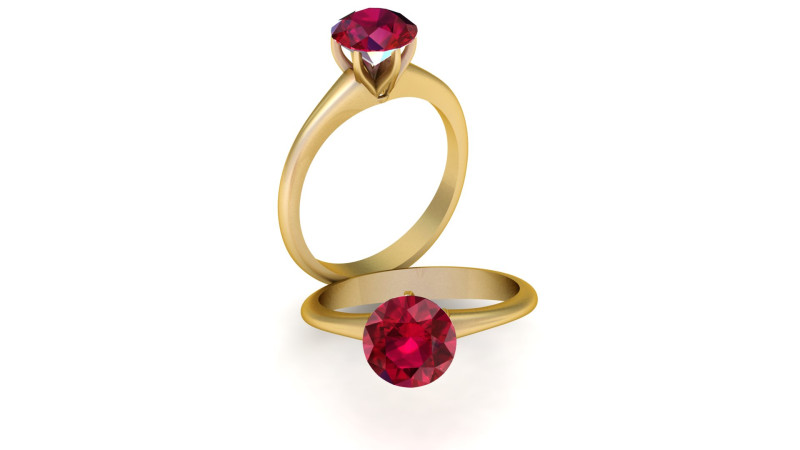 Royal Crimson Solitaire Gold Ring 3D Print Model .c4d .max .obj .3ds .fbx .stl .blend 