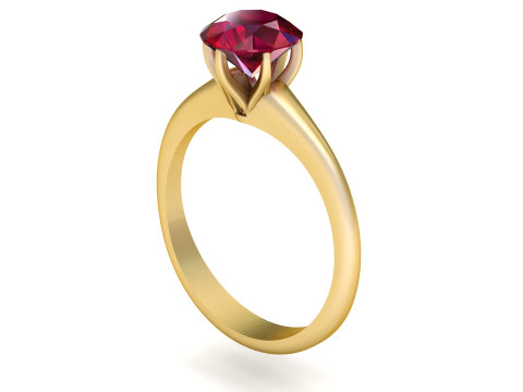 Royal Crimson Solitaire Gold Ring 3D Print Model