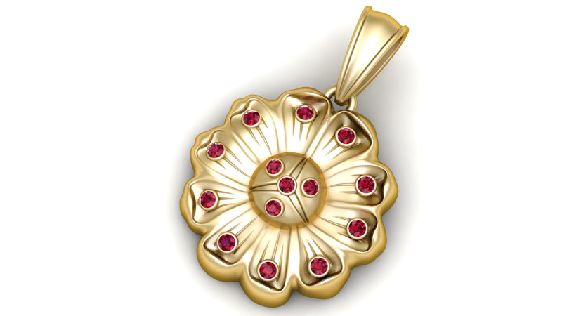 Imperial Bloom Ruby Gold Flower Pendant 3D Print Model .c4d .max .obj .3ds .fbx .stl .blend 