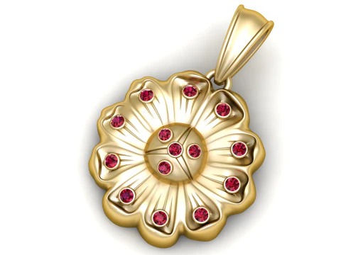 इंपीरियल ब्लूम रूबी गोल्ड फ्लावर पेंडेंट 3D प्रिंट मॉडल