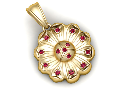 Imperial Bloom Ruby Gold Flower Pendant 3D Print Model