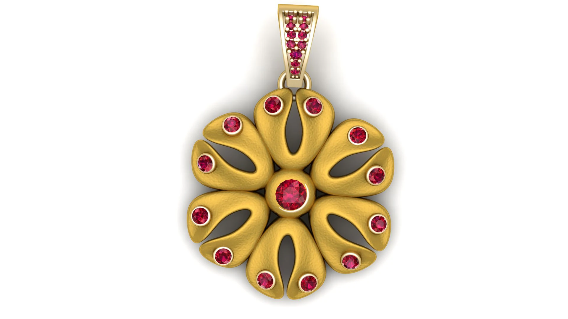 Golden Ruby Blossom Pendant 3D Print Model .c4d .max .obj .3ds .fbx .stl .blend 