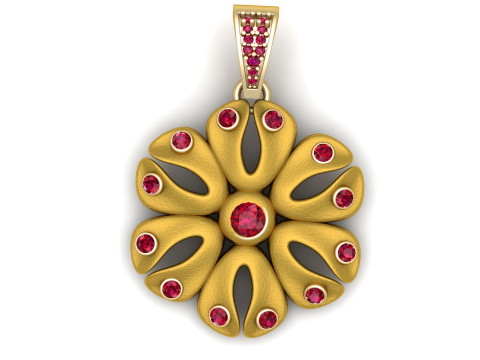 Golden Ruby Blossom Pendant 3D Print Model