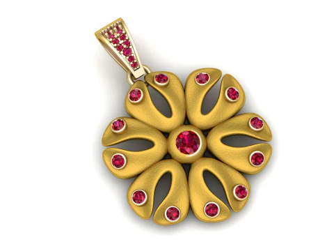Golden Ruby Blossom Pendant 3D Print Model