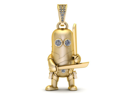 Wisiorek ze złotym robotem-wojownikiem Model do druku 3D