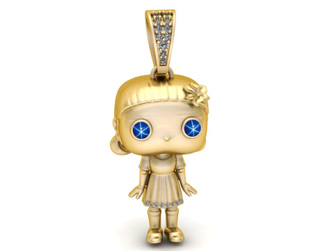 Pendentif de luxe dor&eacute; Chibi Girl Modèles 3D en vedette