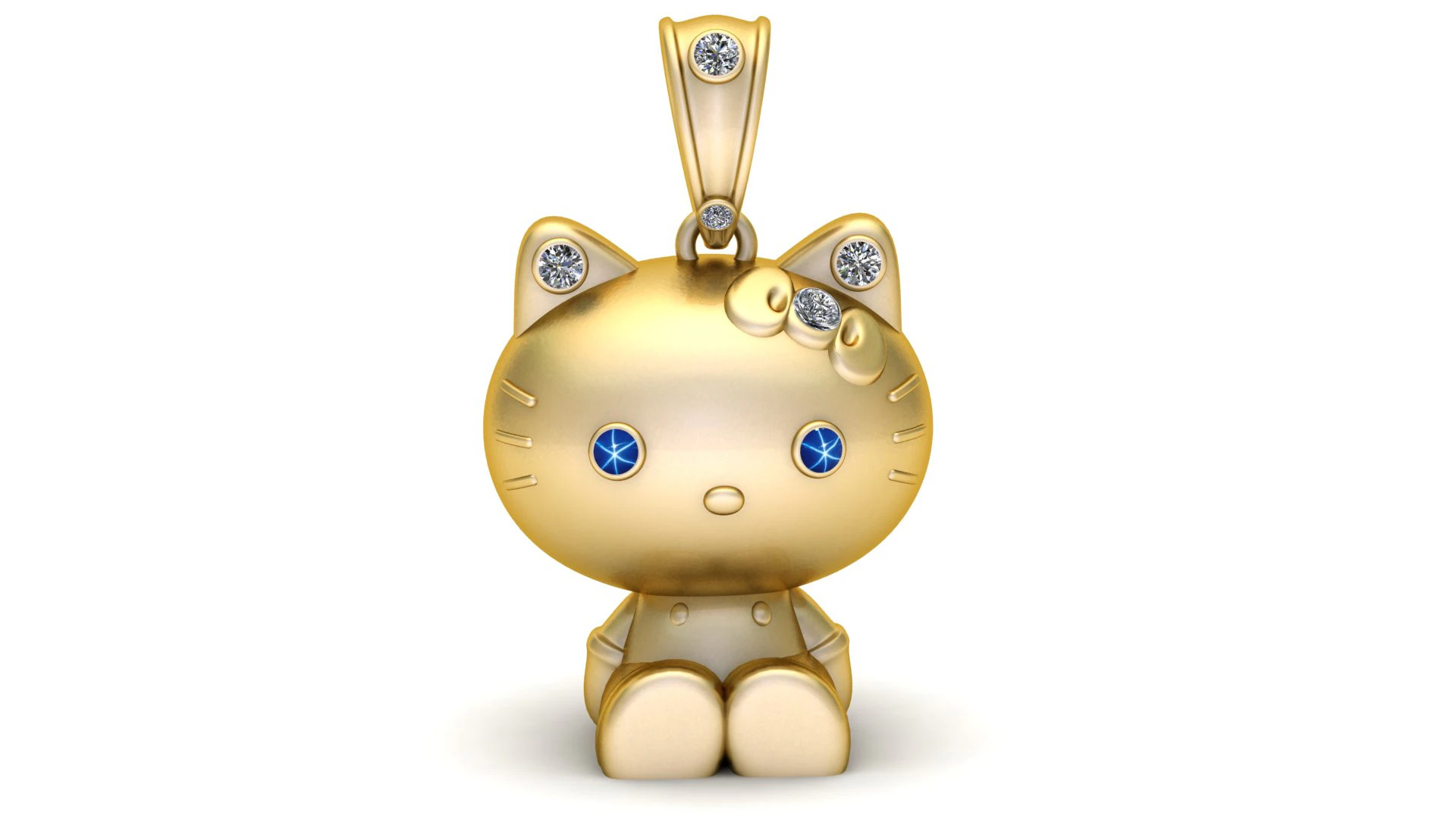 Luxury Golden Kitty Charm Pendant with Diamond Accents Sapphire Eyes 3D Print Model .c4d .max .obj .3ds .fbx .stl .blend 