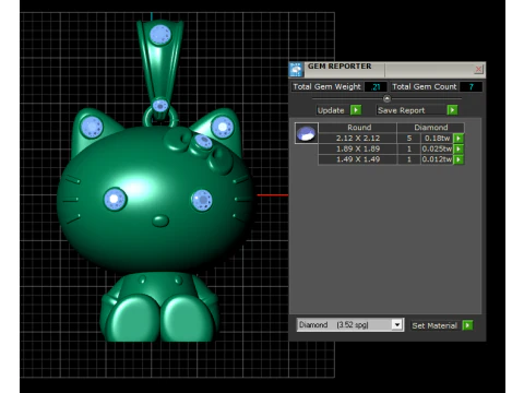 Luxury Golden Kitty Charm Pendant with Diamond Accents Sapphire Eyes 3D Print Model