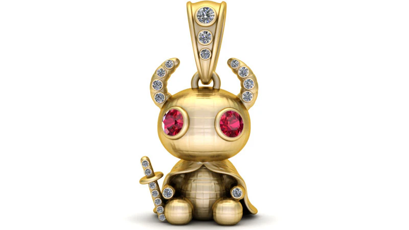 Ciondolo con ciondolo demone in oro Guardiano dell'Inferno con accenti di diamanti occhi di rubino Modello di stampa 3D .c4d .max .obj .3ds .fbx .stl .blend