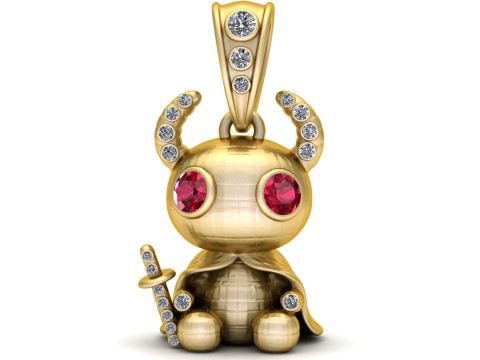 Liontin Pesona Setan Emas Inferno Guardian dengan Aksen Berlian Mata Ruby Model Cetak 3D