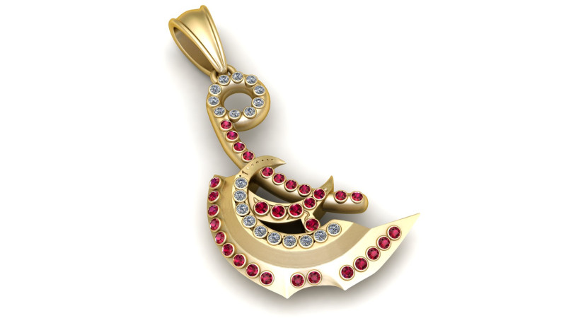 Celestial Crescent Calligraphy Pendant 3D Print Model .c4d .max .obj .3ds .fbx .stl .blend 