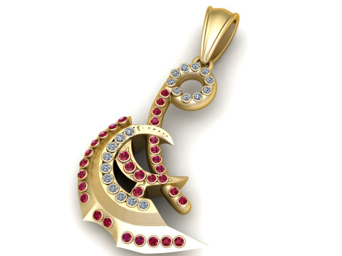 Celestial Crescent Calligraphy Pendant 3D Print Model