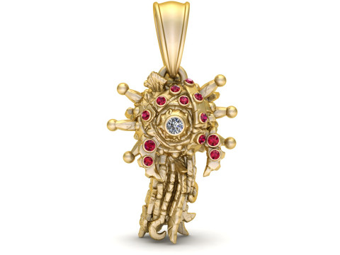 Hemelse Kraken gouden hanger met robijnrode accenten diamanten kern 3D printmodel