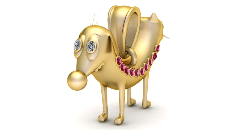 Royal Pup Gold Pendant with Diamond Eyes Ruby Collar 3D Print Model .c4d .max .obj .3ds .fbx .stl .blend
