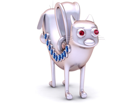 Royal Pup Gold Pendant with Diamond Eyes Ruby Collar 3D Print Model