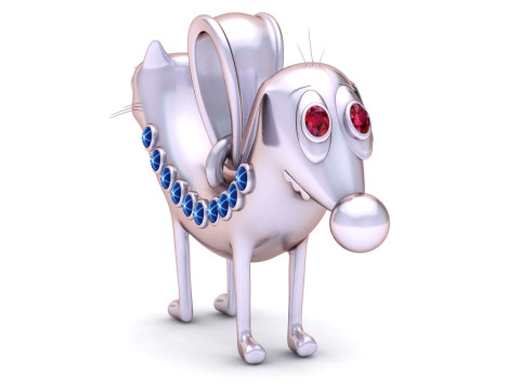 Royal Pup Gold Pendant with Diamond Eyes Ruby Collar 3D Print Model