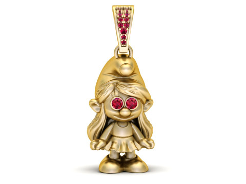 Cute Golden Smurf Girl Pendant 3D Print Model