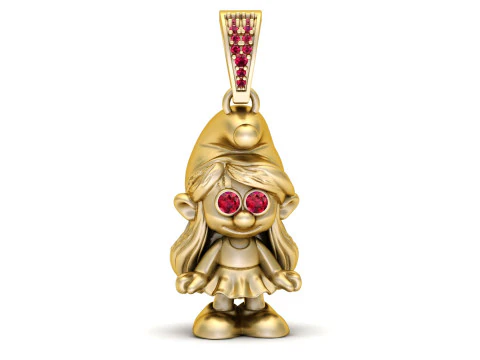 Cute Golden Smurf Girl Pendant 3D Print Model