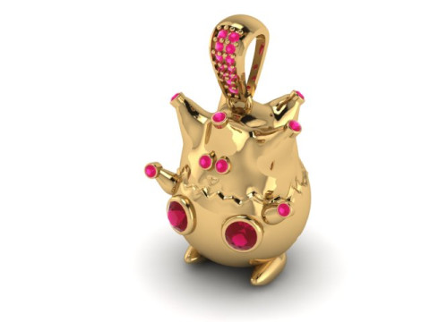 Gold Crown Pendant with Pink Gemstones 3D Model