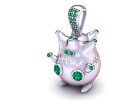 Złoty wisiorek z koroną i r&oacute;żowymi kamieniami szlachetnymi Model 3D