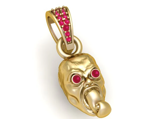 Gold Horror Face Pendant with Ruby Eyes and Tongue Detail 3D Model .c4d .max .obj .3ds .fbx .stl .blend 