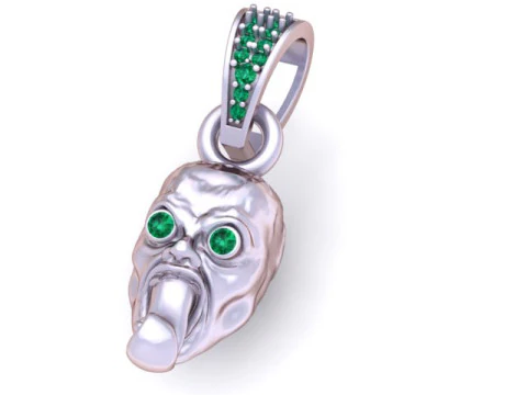 Gold Horror Face Pendant with Ruby Eyes and Tongue Detail 3D Model