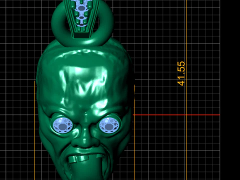 Gold Horror Face Pendant with Ruby Eyes and Tongue Detail 3D Model