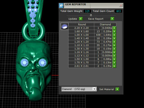 Gold Horror Face Pendant with Ruby Eyes and Tongue Detail 3D Model