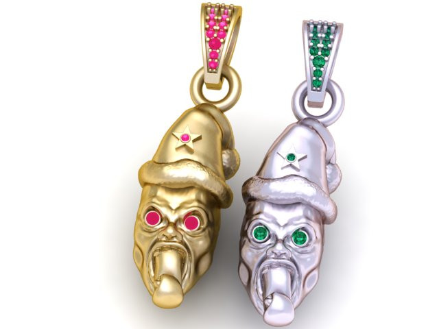 Dual Horror Christmas Pendant Set with Ruby and Emerald Eyes 3D Model .c4d .max .obj .3ds .fbx .stl .blend