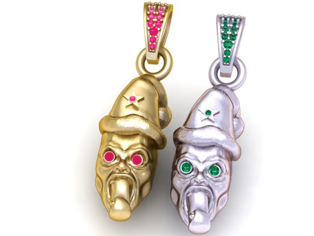 Dual Horror Christmas Pendant Set with Ruby and Emerald Eyes 3D Model .c4d .max .obj .3ds .fbx .stl .blend 