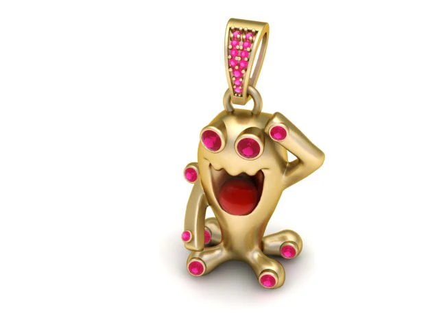 Giocoso ciondolo mostro in oro con occhi di rubino e dettaglio lingua Modello 3D .c4d .max .obj .3ds .fbx .stl .blend