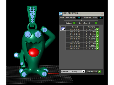 Giocoso ciondolo mostro in oro con occhi di rubino e dettaglio lingua Modello 3D