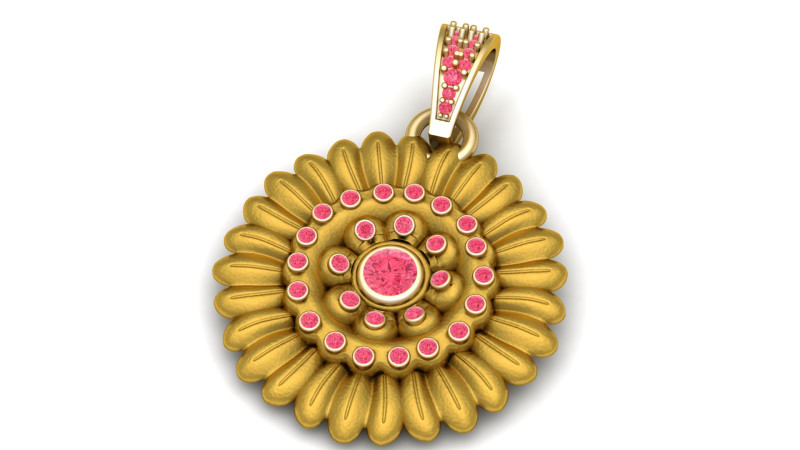 Gold Floral Pendant with Pink Sapphire Accents 3D Model .c4d .max .obj .3ds .fbx .stl .blend