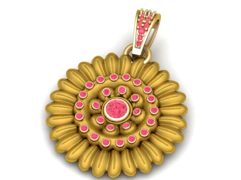 गुलाबी नीलमणि लहजे के साथ सोने के पुष्प लटकन 3D मॉडल