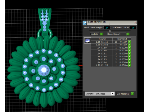 Gold Floral Pendant with Pink Sapphire Accents 3D Model