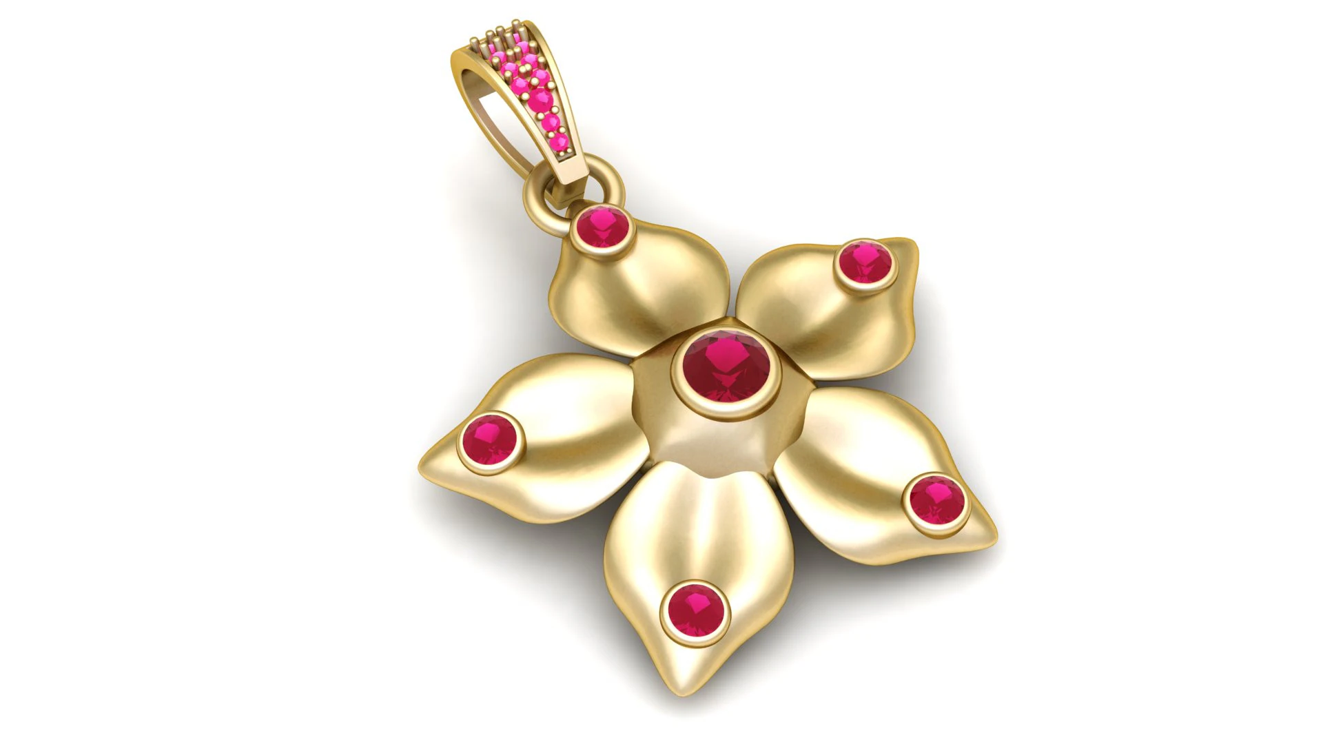 Elegant Gold Flower Pendant with Pink Sapphire Accents 3D Model .c4d .max .obj .3ds .fbx .stl .blend 