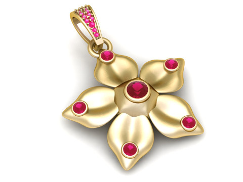 핑크 사파이어 액센트가 있는 우아한 골드 플라워 펜던트 3D 모델