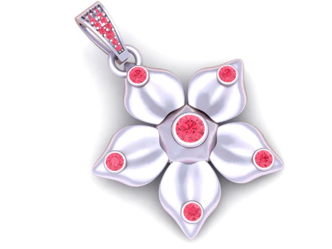 Elegant Gold Flower Pendant with Pink Sapphire Accents 3D Model