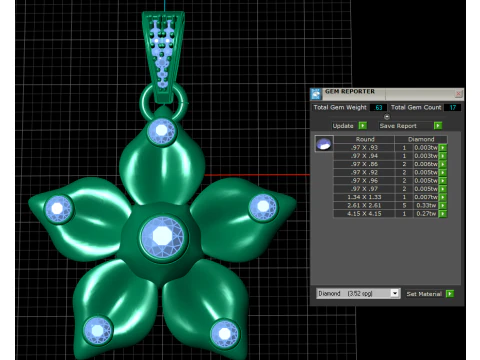 Elegant Gold Flower Pendant with Pink Sapphire Accents 3D Model