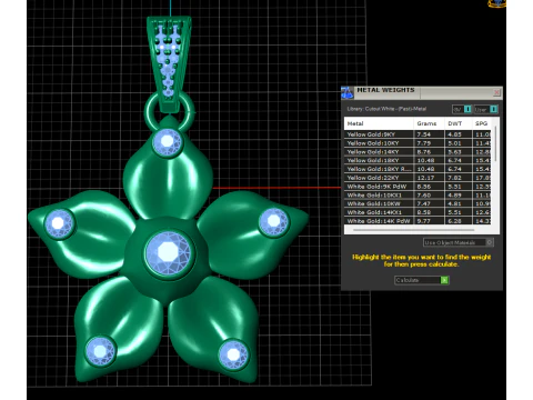 Elegant Gold Flower Pendant with Pink Sapphire Accents 3D Model